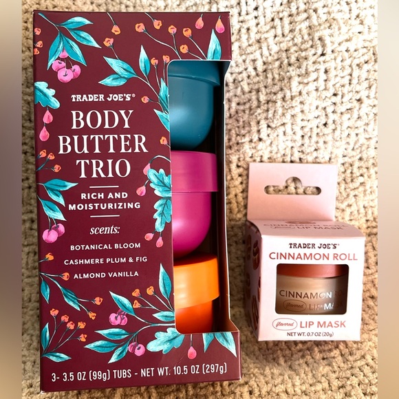 Trader Joe’s Other - Trader Joe's Body Butter Trio and Cinnamon Roll Lip Mask Set - free TJs fall bag